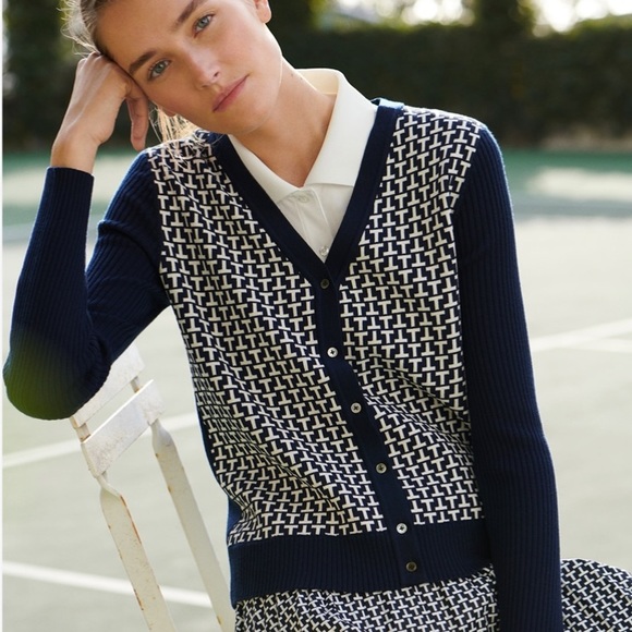 Tory (Sport) Burch Merino Jacquard Front Cardigan